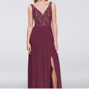 David's Bridal Illusion V-Neck Sleeveless Lace & Mesh maxi Dress prom grad dress